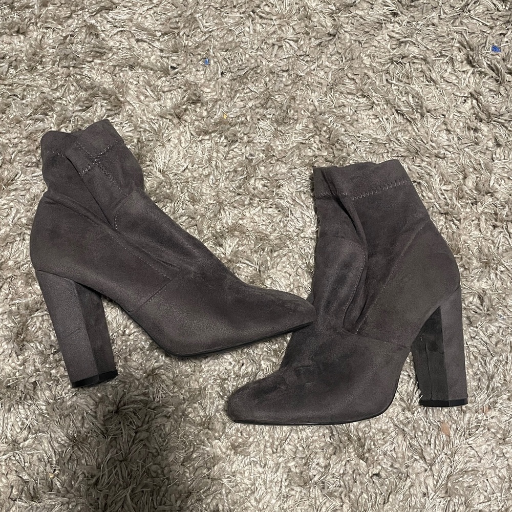 Grey heeled boots